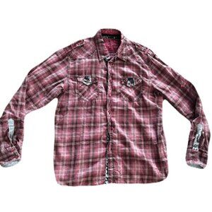 Guess X-Large Red Plaid Pattern Casual Button Front Shirt